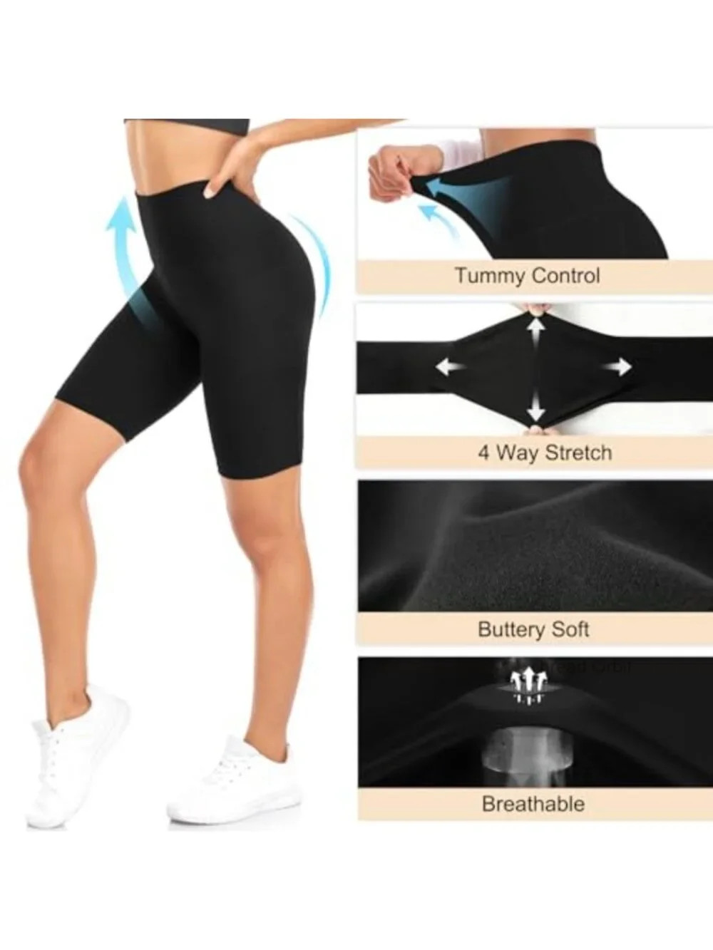 3 Pack High Waisted Biker Shorts with Pockets, Buttery Soft Tummy Control Yoga
